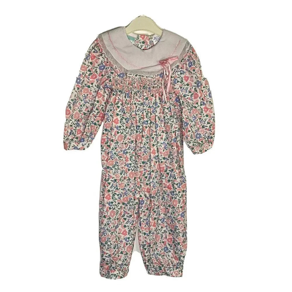Vintage Sears Baby 90s  Floral Lace‎ Collar Jumpsuit Playsuit One Piece